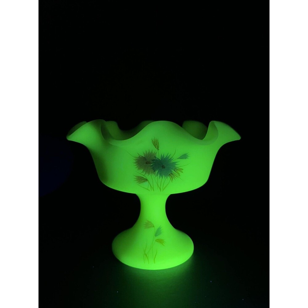 Fenton Dianthus Custard Compote 6 Inch Excellent Condition Signed BWC